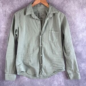 Frank & Eileen Barry Button Up Women Small Sage Green Distressed Italian Cotton
